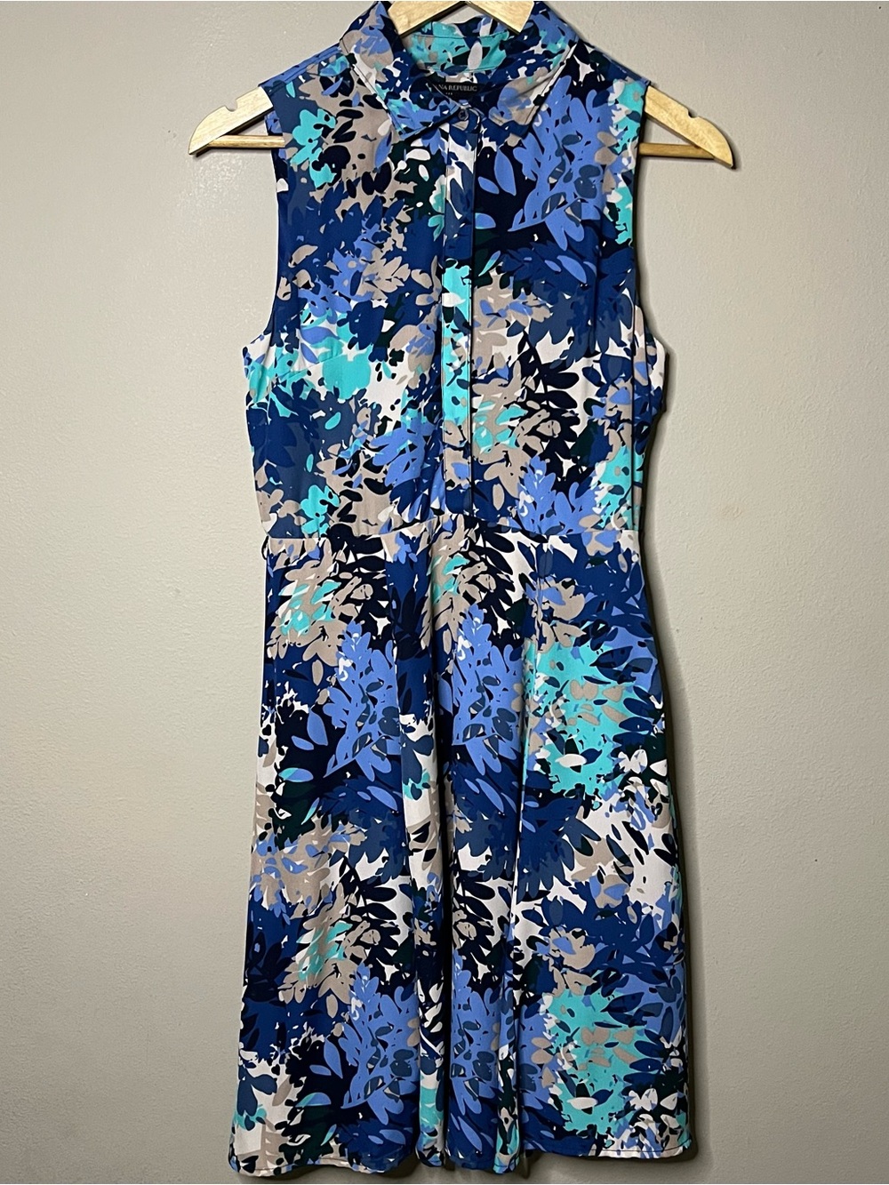 Banana Republic Factory Belted Floral Sleeveless Shirt Dress  Size 2 Blue Green